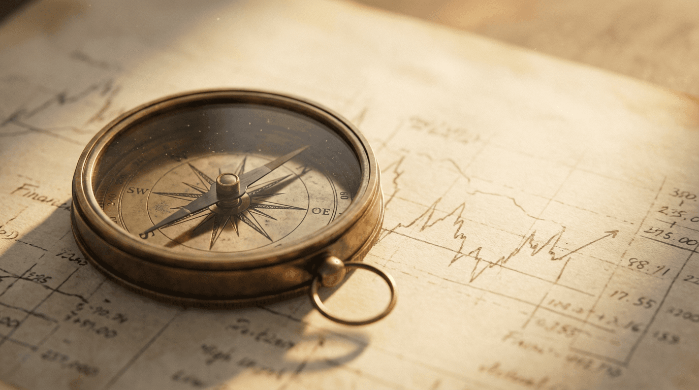 Compass on maps and journals representing life navigation and guidance